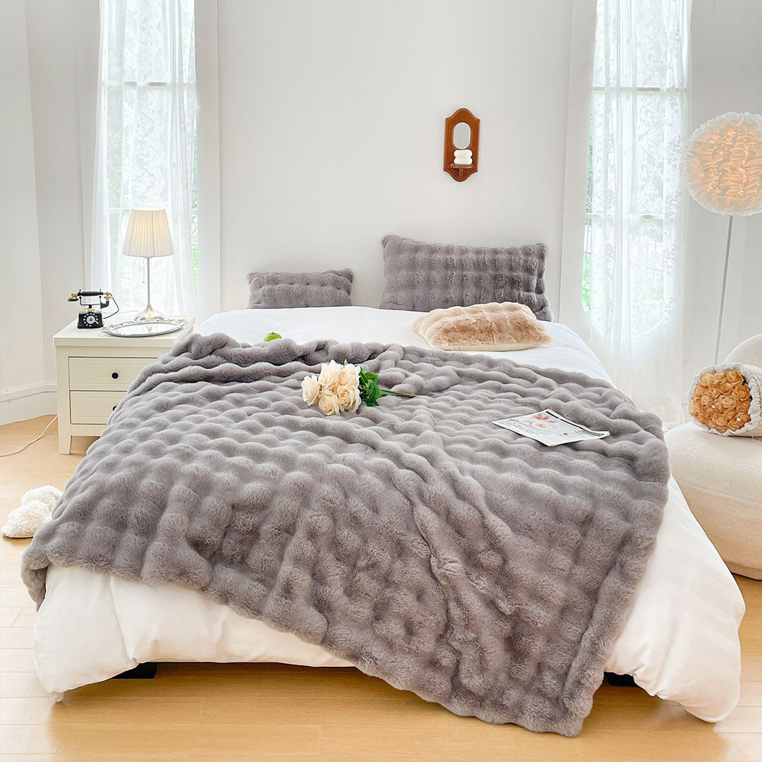 NNEAGS 200cm Grey Fur Fuzzy Super Soft and Cozy Fluffy Throw Blanket-1