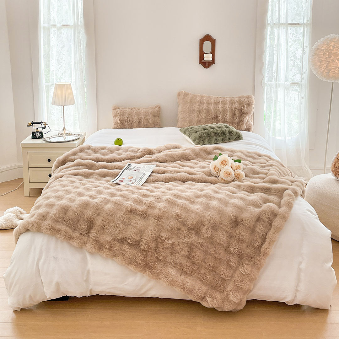 NNEAGS 200cm Light Camel Fur Fuzzy Super Soft and Cozy Fluffy Throw Blanket-1