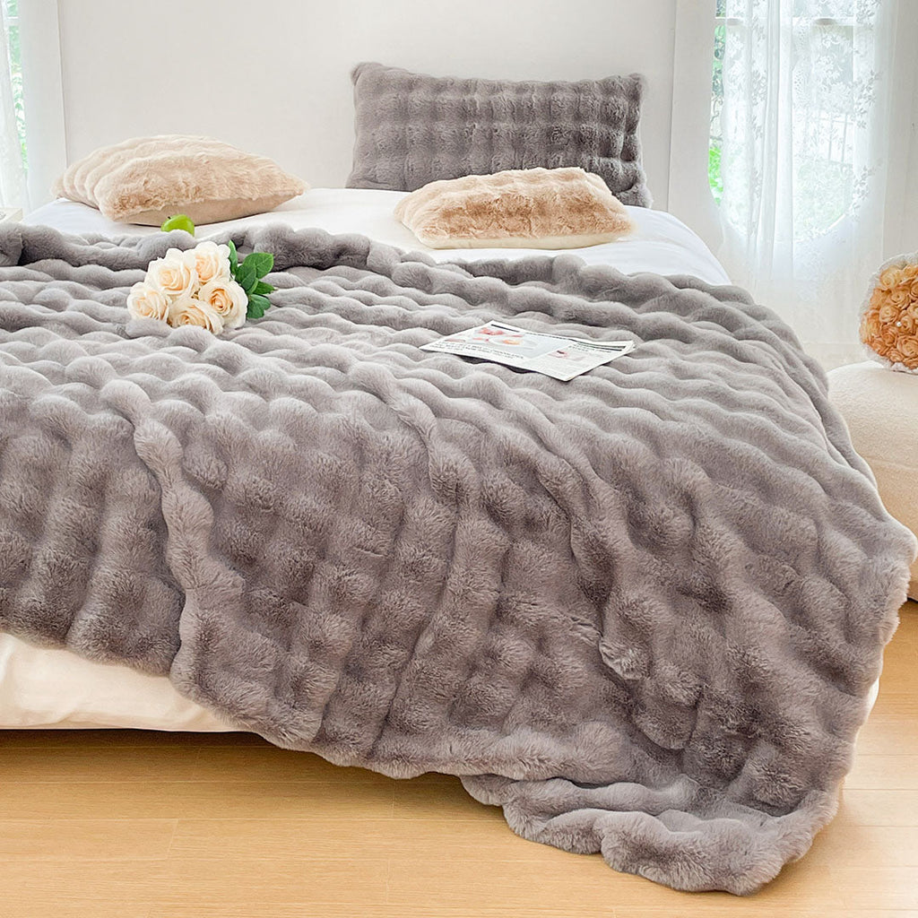 NNEAGS 200cm Grey Fur Fuzzy Super Soft and Cozy Fluffy Throw Blanket-2