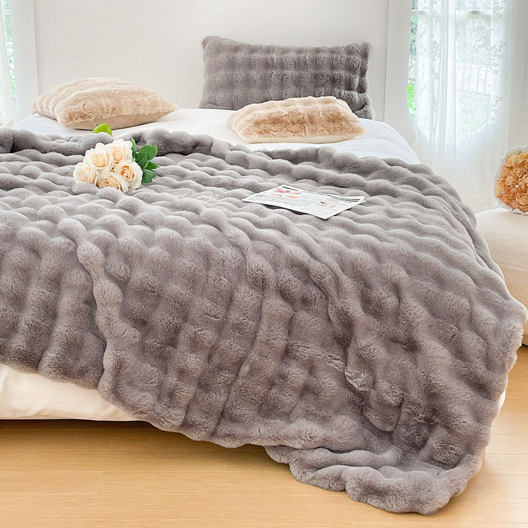 NNEAGS 200cm Grey Fur Fuzzy Super Soft and Cozy Fluffy Throw Blanket-2