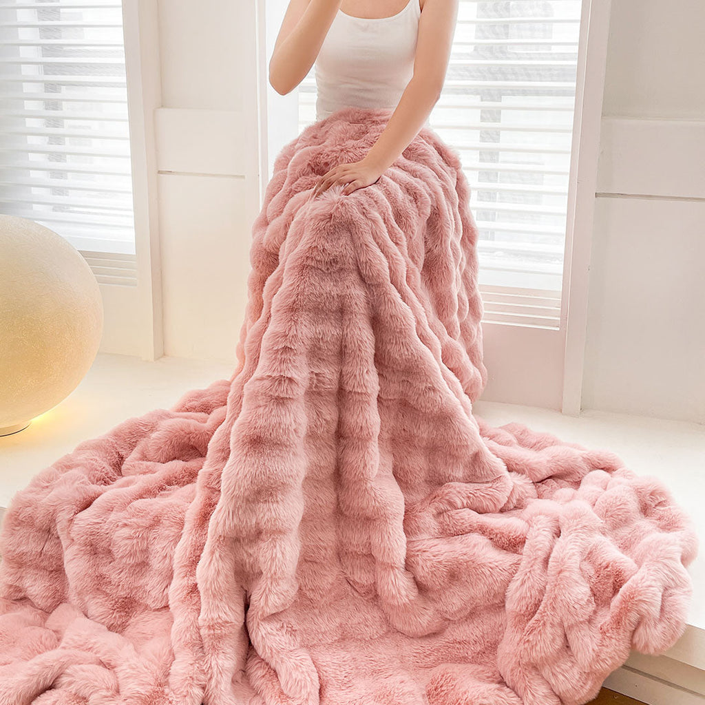 NNEAGS 200cm Pink Fur Fuzzy Super Soft and Cozy Fluffy Throw Blanket-3