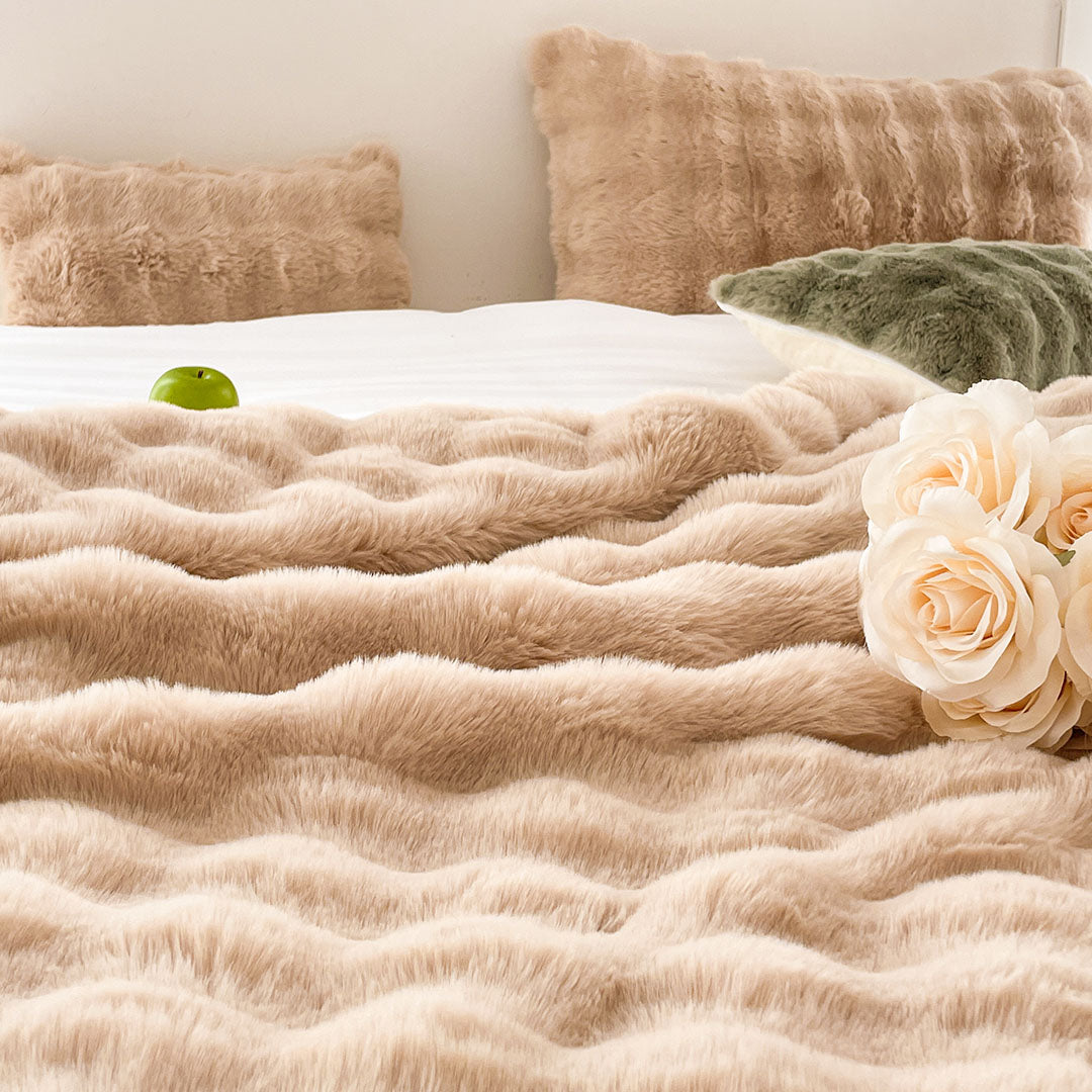 NNEAGS 200cm Light Camel Fur Fuzzy Super Soft and Cozy Fluffy Throw Blanket-3