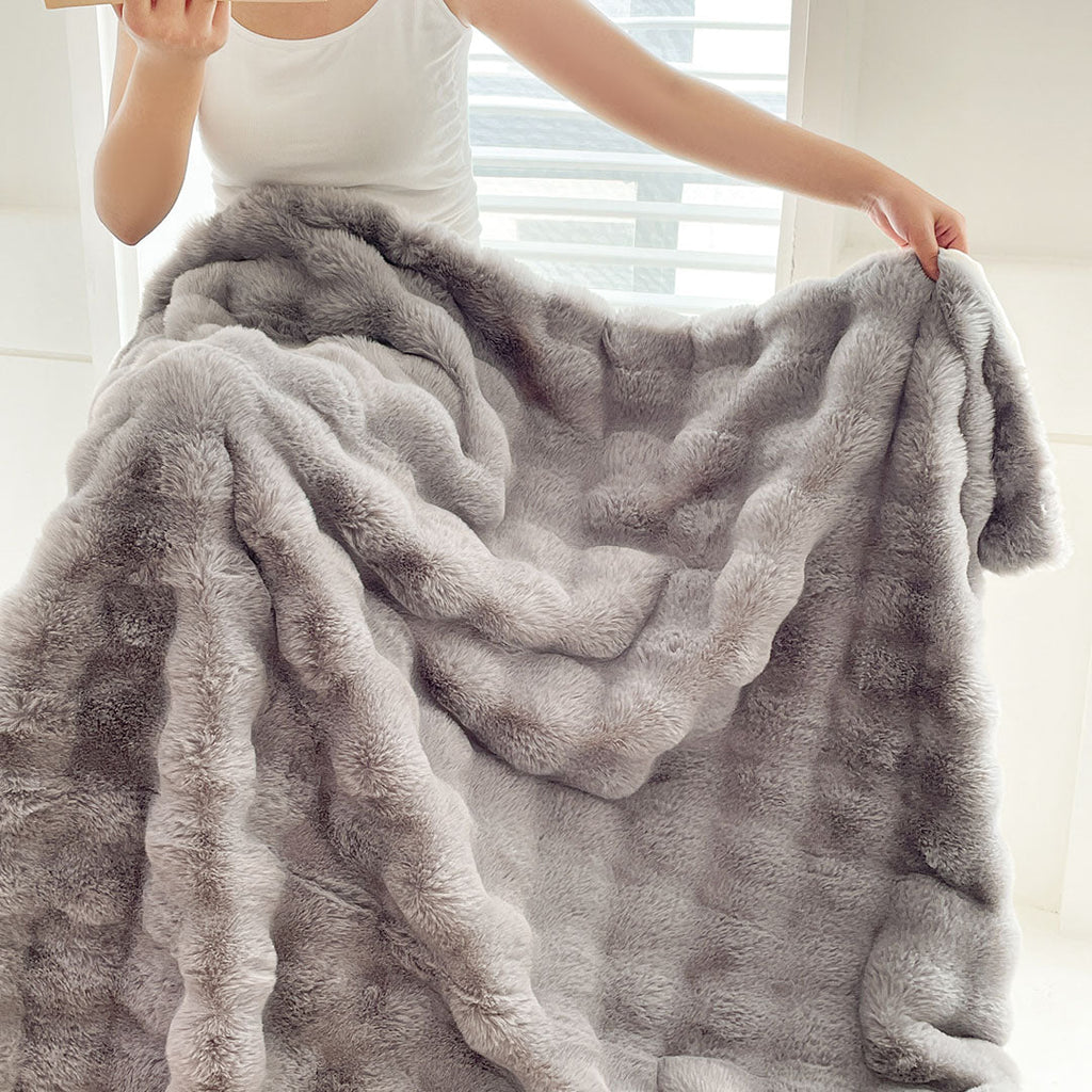 NNEAGS 200cm Grey Fur Fuzzy Super Soft and Cozy Fluffy Throw Blanket-4