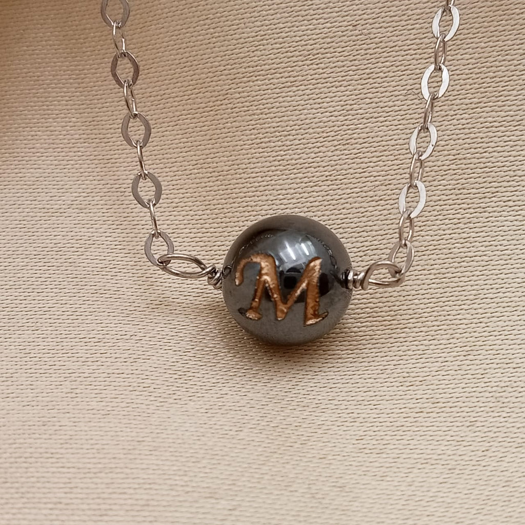 Personalized Name Letter Gun Metal Ball With Chain-0