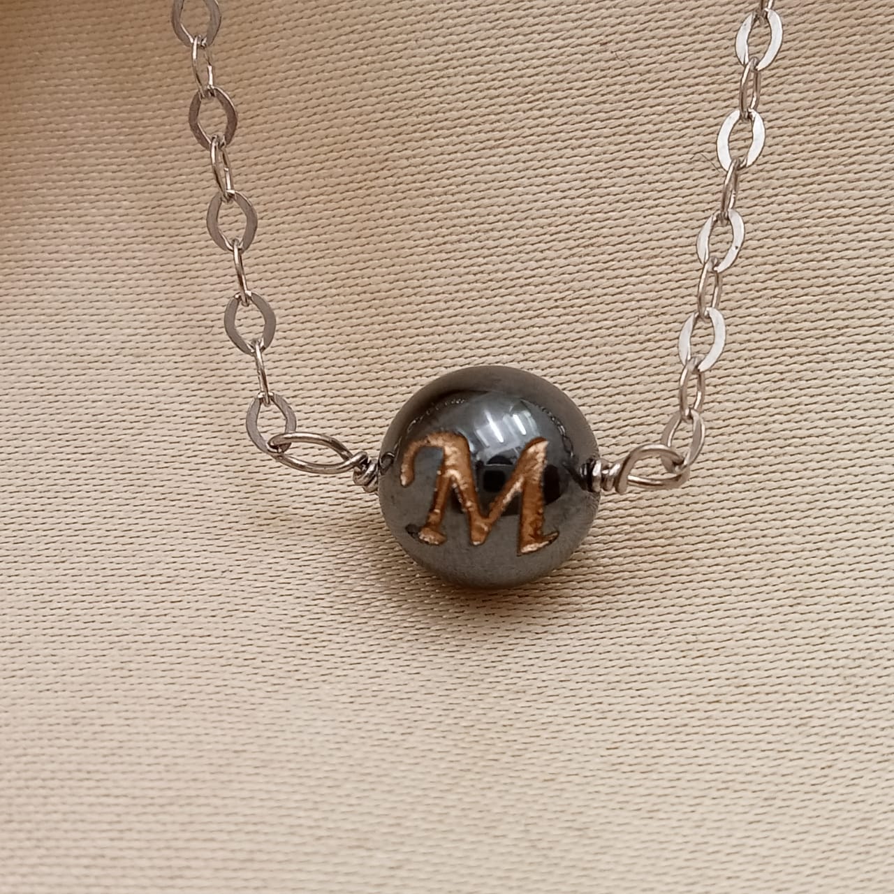 Personalized Name Letter Gun Metal Ball With Chain-0