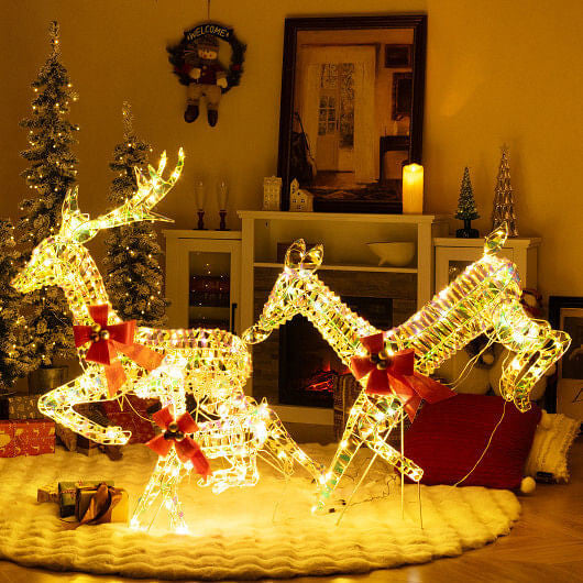 3-Piece Lighted Christmas Reindeer Family with LED Lights and Bows-1