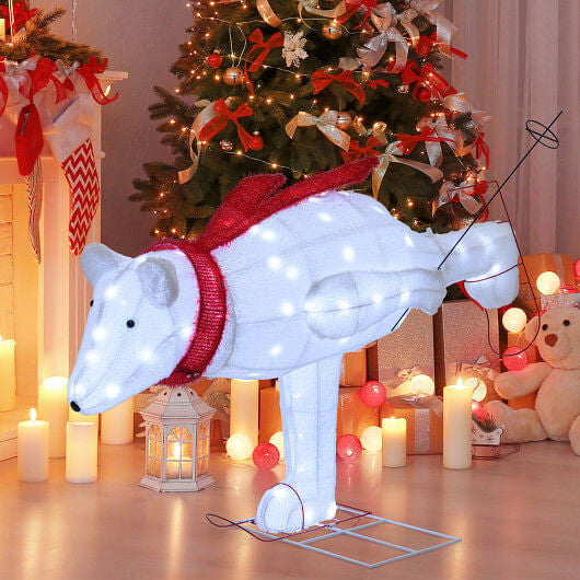 4.5 Feet Christmas Skiing Polar Bear with LED Lights and Ground Stakes-1