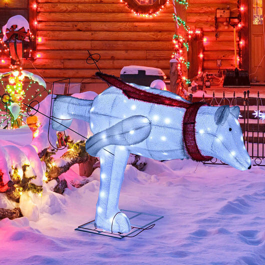 4.5 Feet Christmas Skiing Polar Bear with LED Lights and Ground Stakes-3