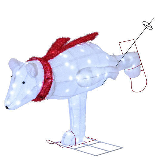 4.5 Feet Christmas Skiing Polar Bear with LED Lights and Ground Stakes-4
