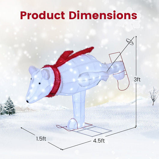 4.5 Feet Christmas Skiing Polar Bear with LED Lights and Ground Stakes-2