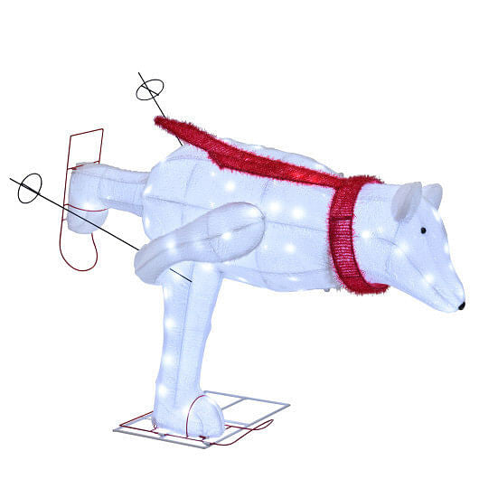 4.5 Feet Christmas Skiing Polar Bear with LED Lights and Ground Stakes-0