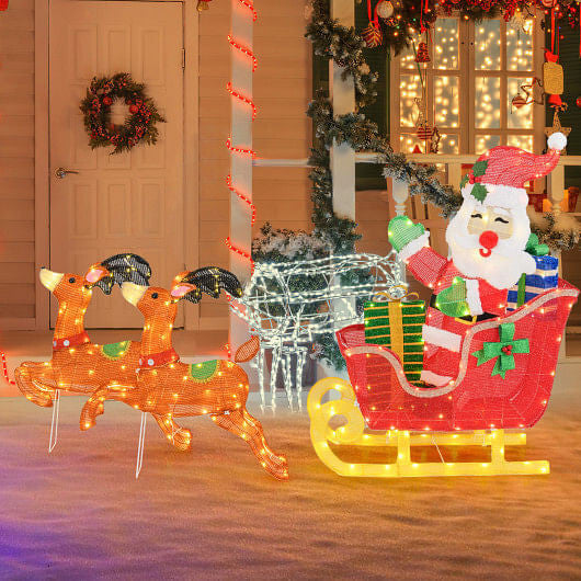 Lighted Christmas Santa on Sleigh with Reindeer and LED Lights-1