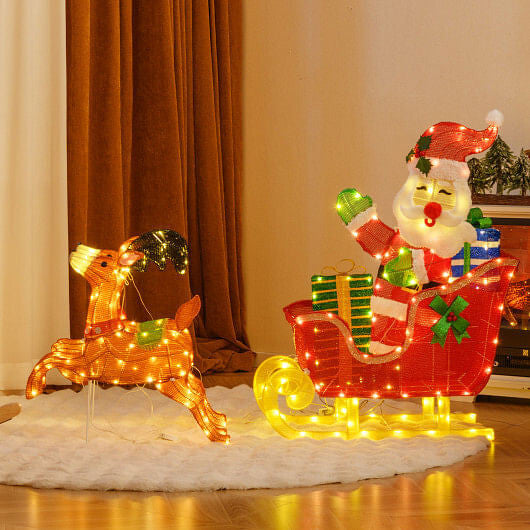 Lighted Christmas Santa on Sleigh with Reindeer and LED Lights-3