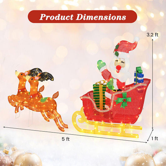 Lighted Christmas Santa on Sleigh with Reindeer and LED Lights-4