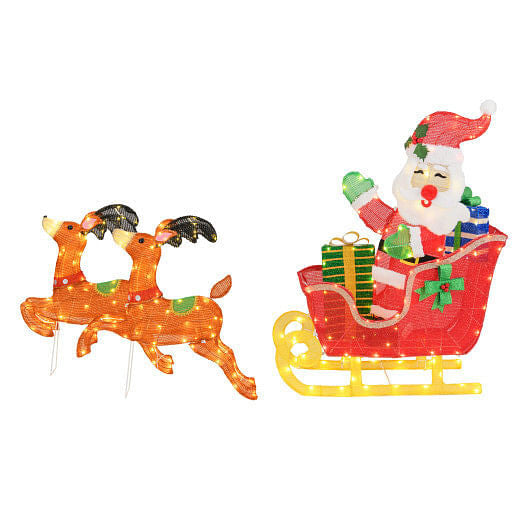 Lighted Christmas Santa on Sleigh with Reindeer and LED Lights-0