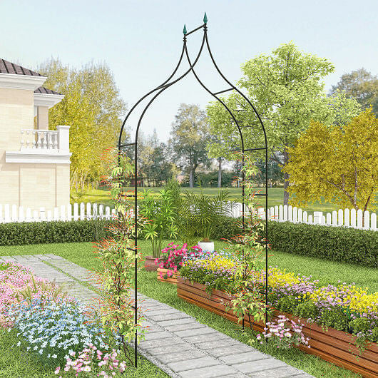 9.5 Feet Decorative Metal Garden Arch for Vine Rose Climbing Wedding Ceremony Party Decoration-0