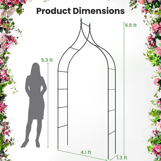9.5 Feet Decorative Metal Garden Arch for Vine Rose Climbing Wedding Ceremony Party Decoration-3