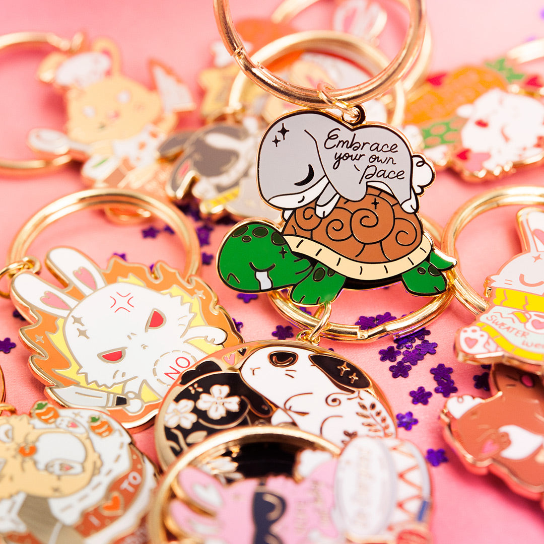 Rabbit & Turtle Enamel Keychain-1