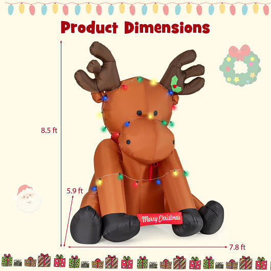 8.5 Feet Tall Christmas Inflatable Reindeer with 24 LED String Lights-2
