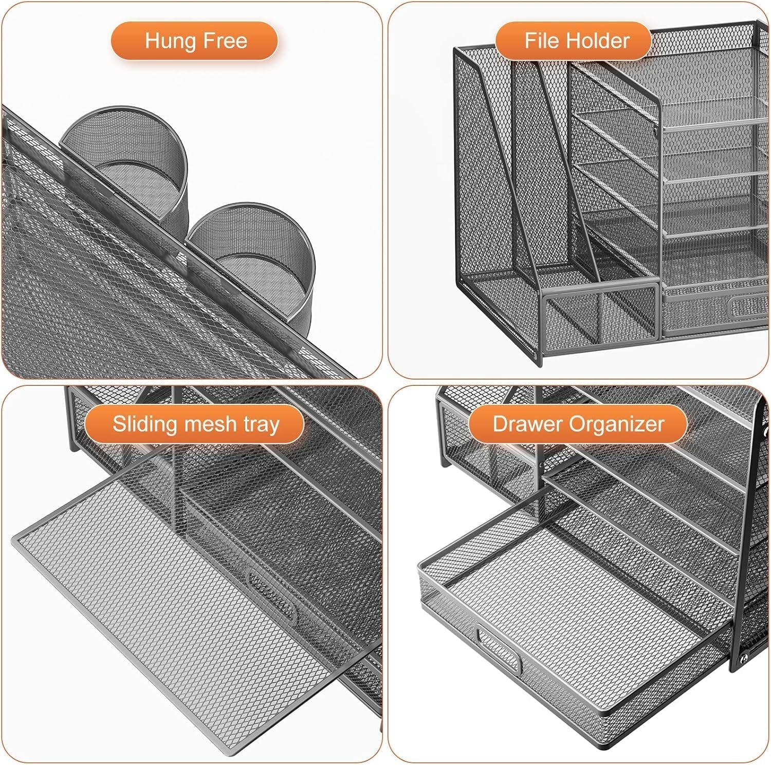 Grey 5-Tier Mesh Desk Organizer with Drawer-3